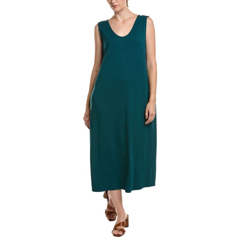 Eileen Fisher Womens  V-Neck Flare Oval Dress, Green